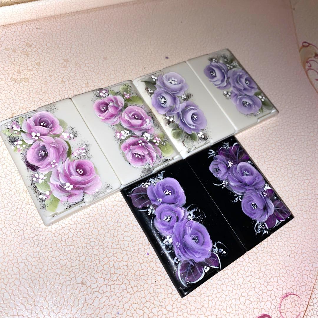 三面鏡　スタンドミラー　ミニ三面鏡セット薔薇　手描き　トールペイント