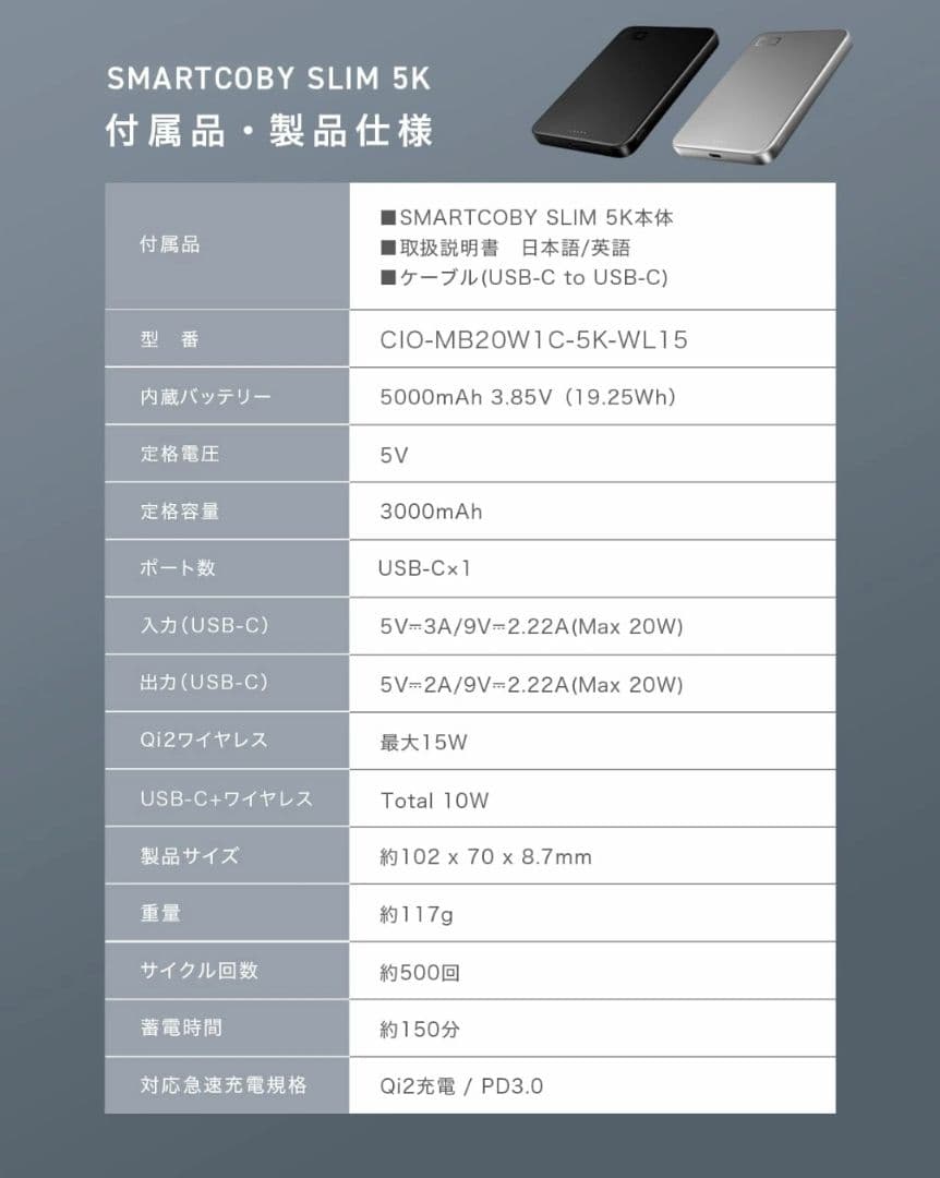 【新品未開封】CIO SMARTCOBY SLIM 5K シルバー 5000mA