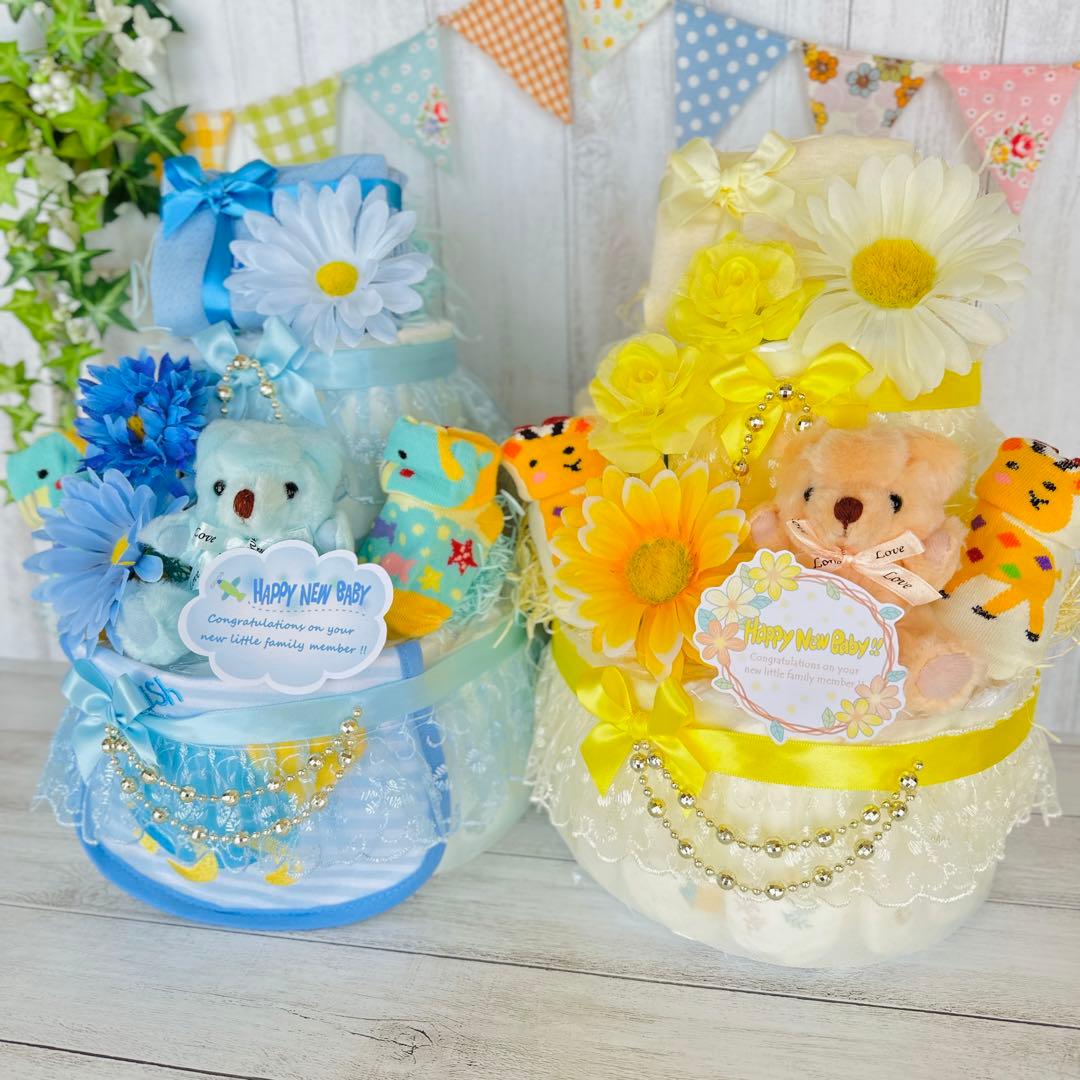 おむつケーキ・2段・女の子・ピンク