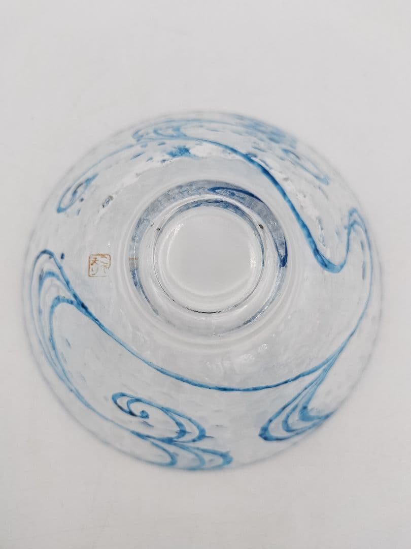 b238 【新品・未使用】ガラス平茶碗 水面（耐熱）小手鞠窯 紙箱 茶道具