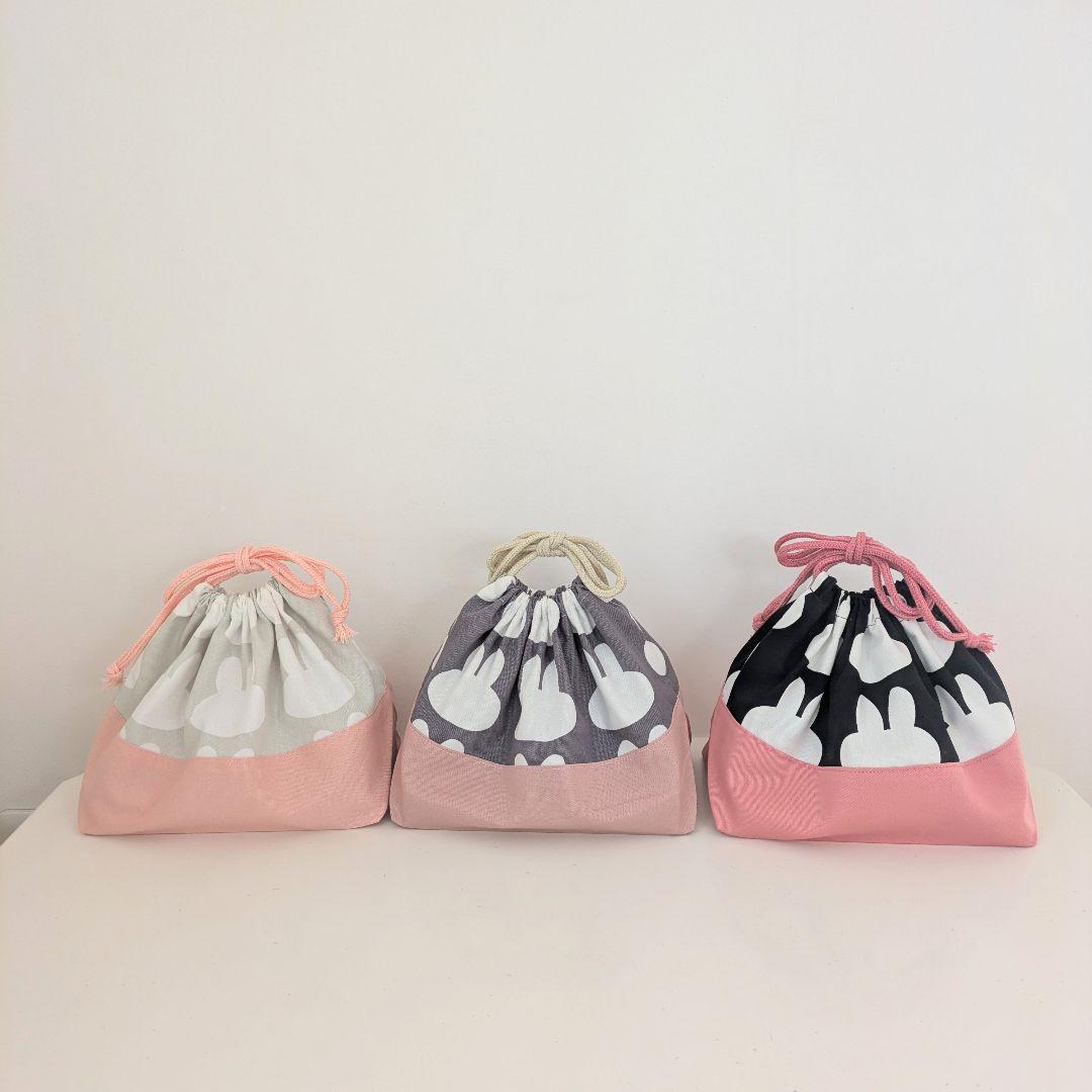 裏地キルティング大きめレッスンバッグ、体操着袋、大きめお弁当袋3点