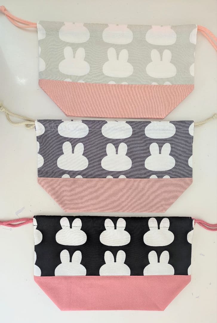 裏地キルティング大きめレッスンバッグ、体操着袋、大きめお弁当袋3点