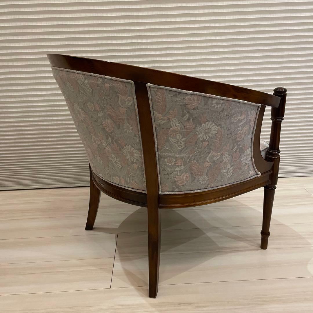 カリモク 1人掛けソファ セージグリーン×ピンク　ラウンジチェア