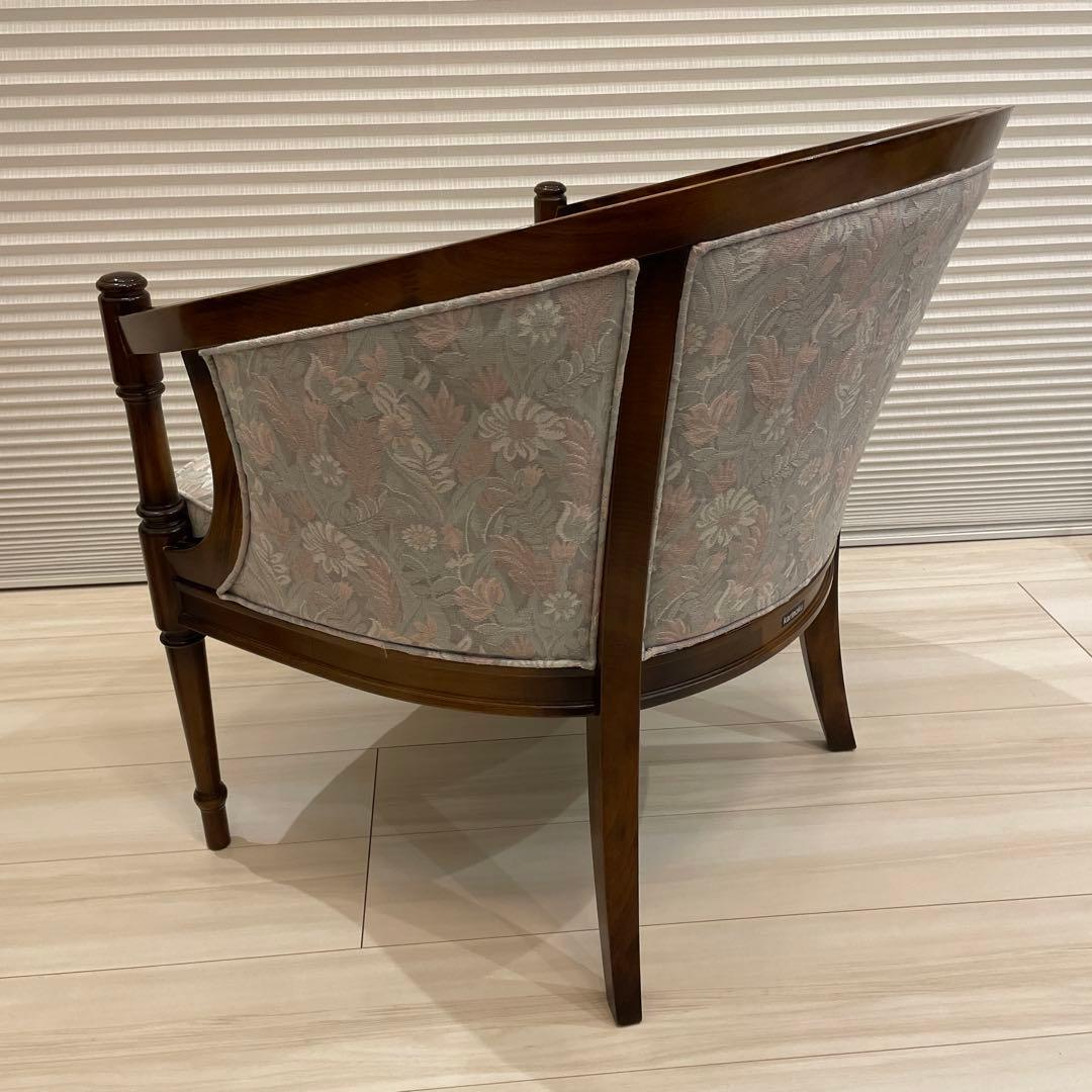 カリモク 1人掛けソファ セージグリーン×ピンク　ラウンジチェア