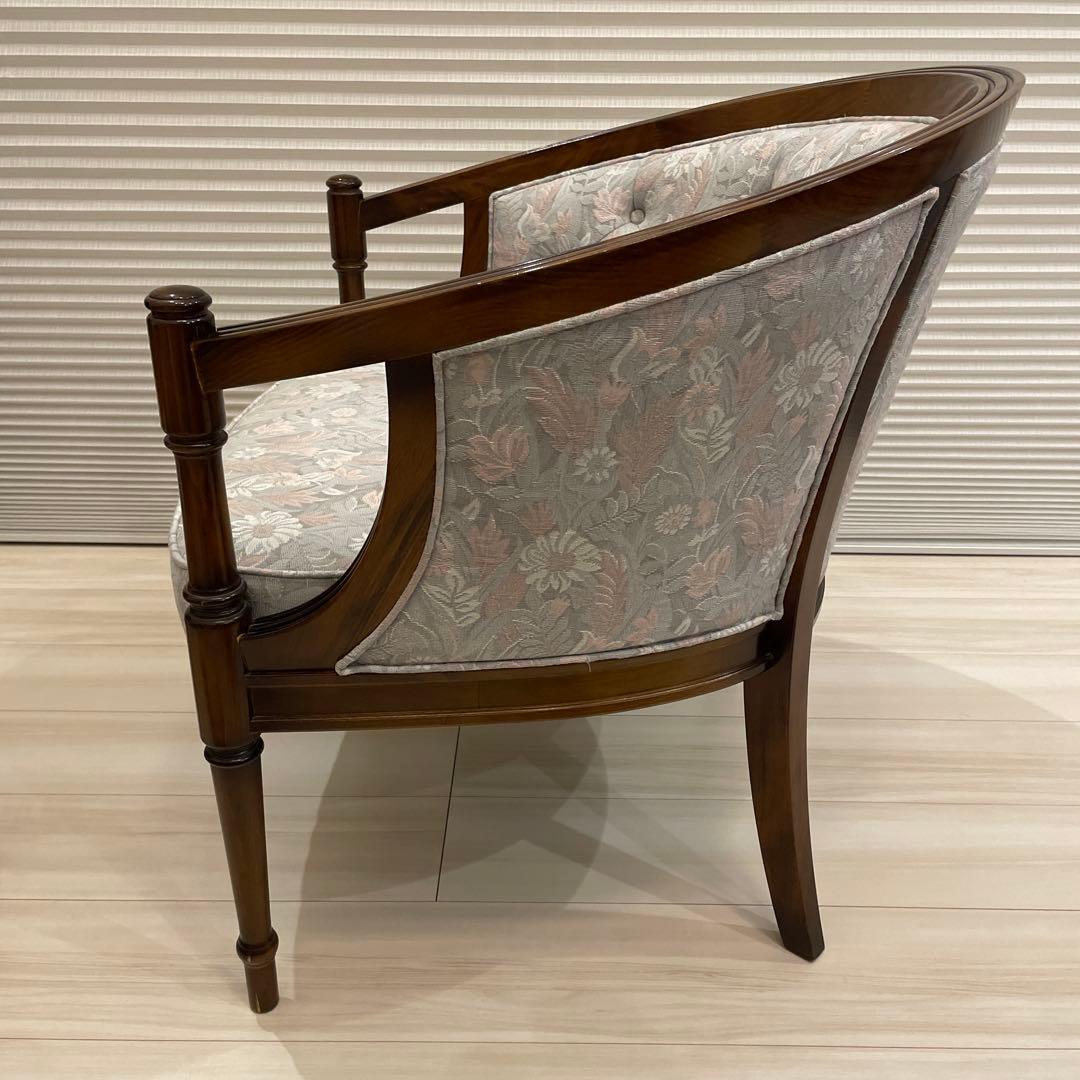 カリモク 1人掛けソファ セージグリーン×ピンク　ラウンジチェア