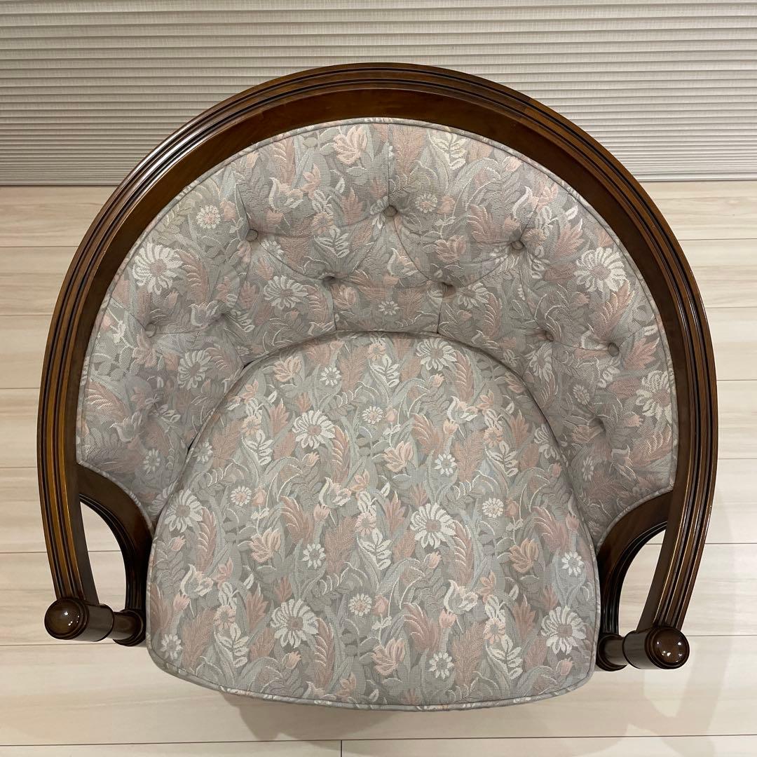 カリモク 1人掛けソファ セージグリーン×ピンク　ラウンジチェア