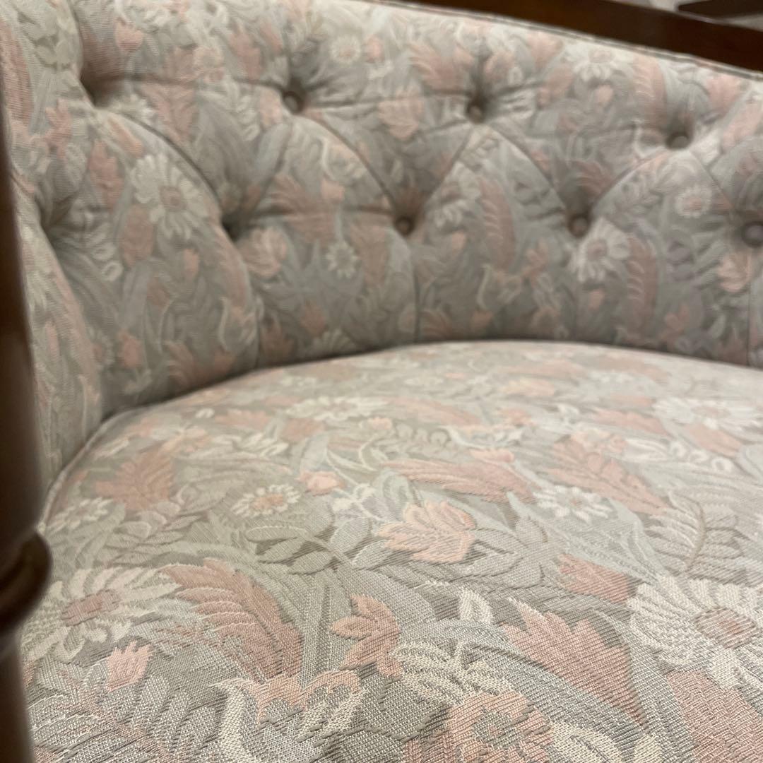 カリモク 1人掛けソファ セージグリーン×ピンク　ラウンジチェア