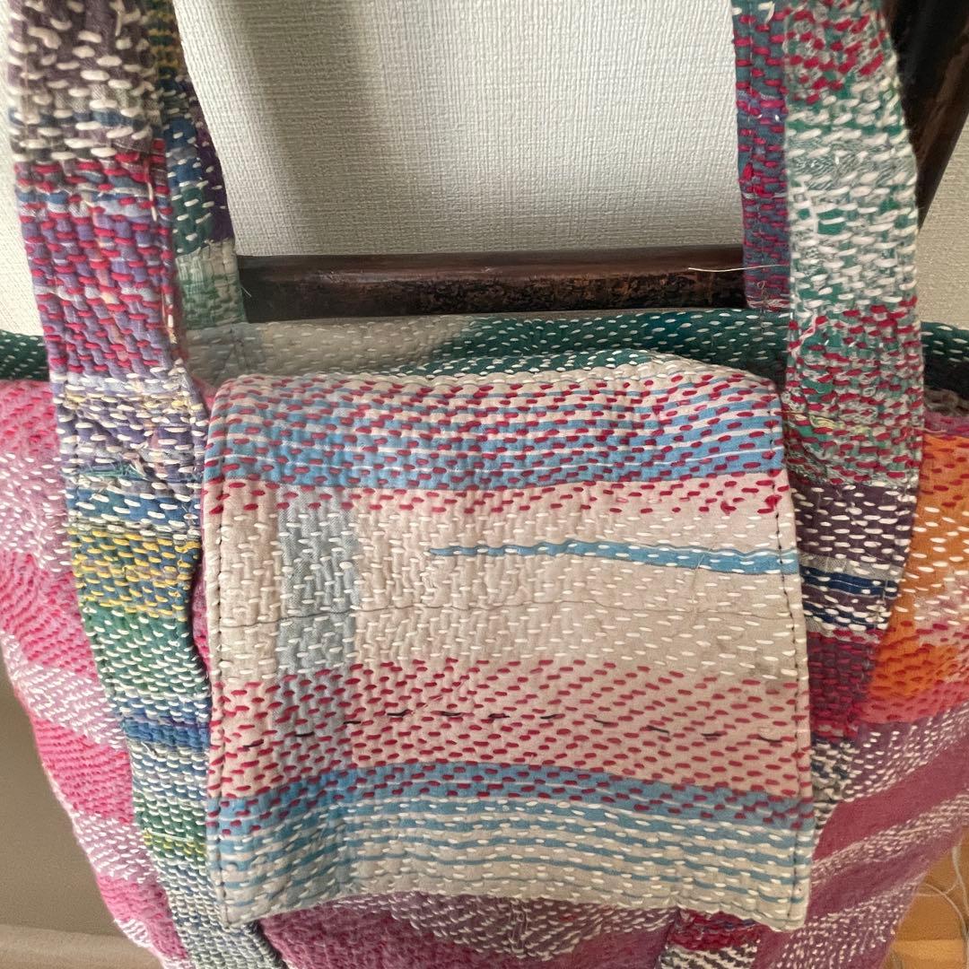 インドヴィンテージカンタ大きめトートバッグ◇ラリーキルト◇パープルマルチ1157