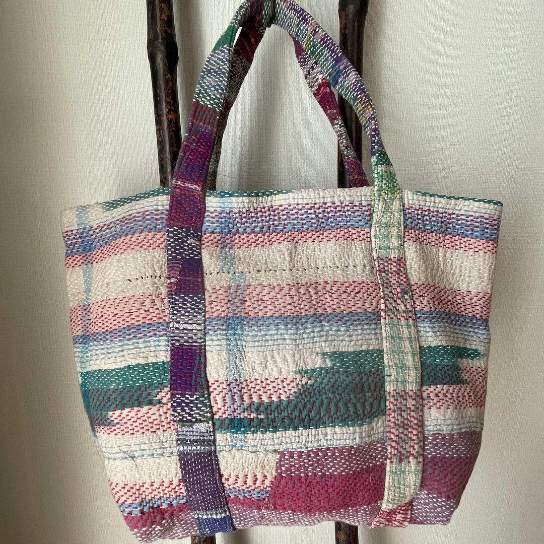 インドヴィンテージカンタ大きめトートバッグ◇ラリーキルト◇パープルマルチ1157