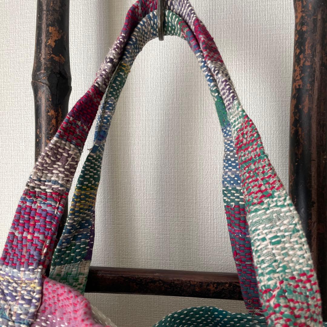 インドヴィンテージカンタ大きめトートバッグ◇ラリーキルト◇パープルマルチ1157