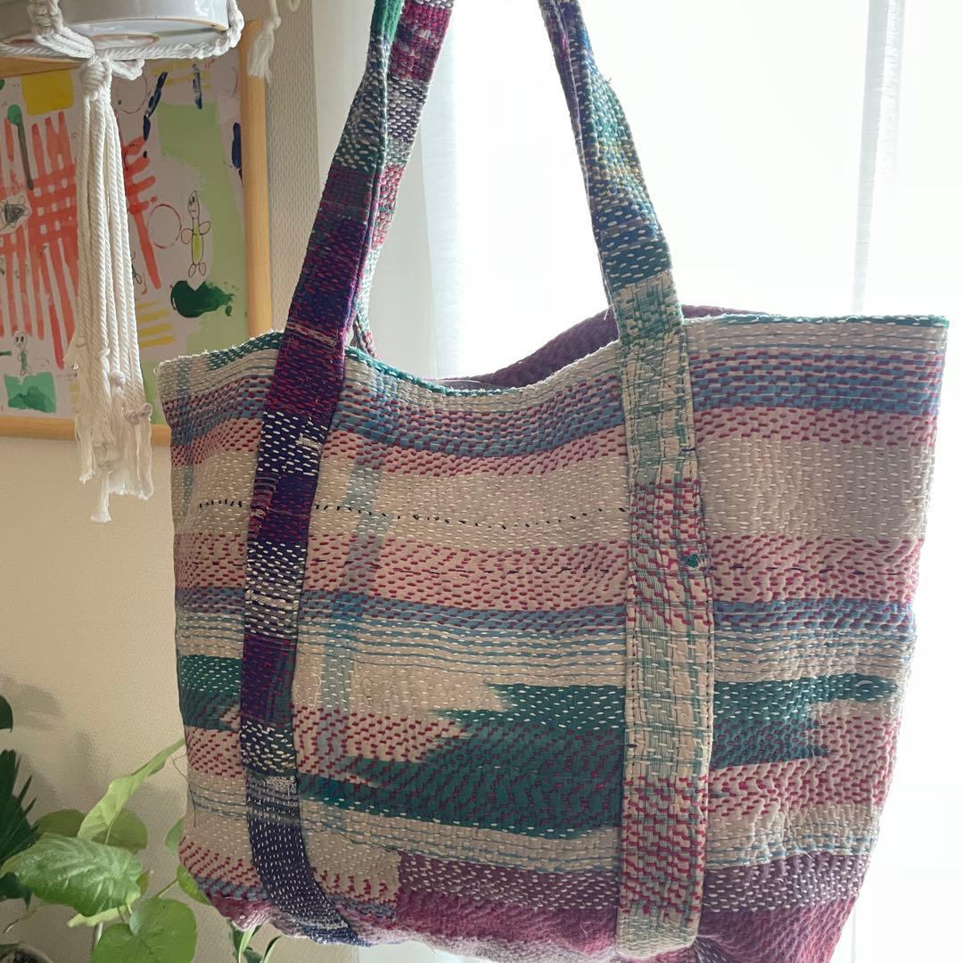インドヴィンテージカンタ大きめトートバッグ◇ラリーキルト◇パープルマルチ1157