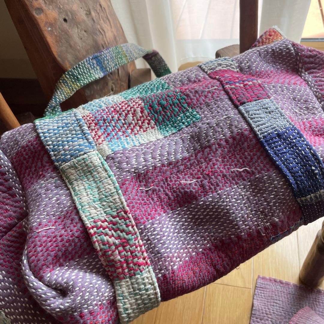 インドヴィンテージカンタ大きめトートバッグ◇ラリーキルト◇パープルマルチ1157