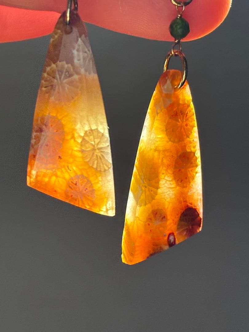 skygray　14kgf 紅葉のようなフォッシルコーラル ピアス