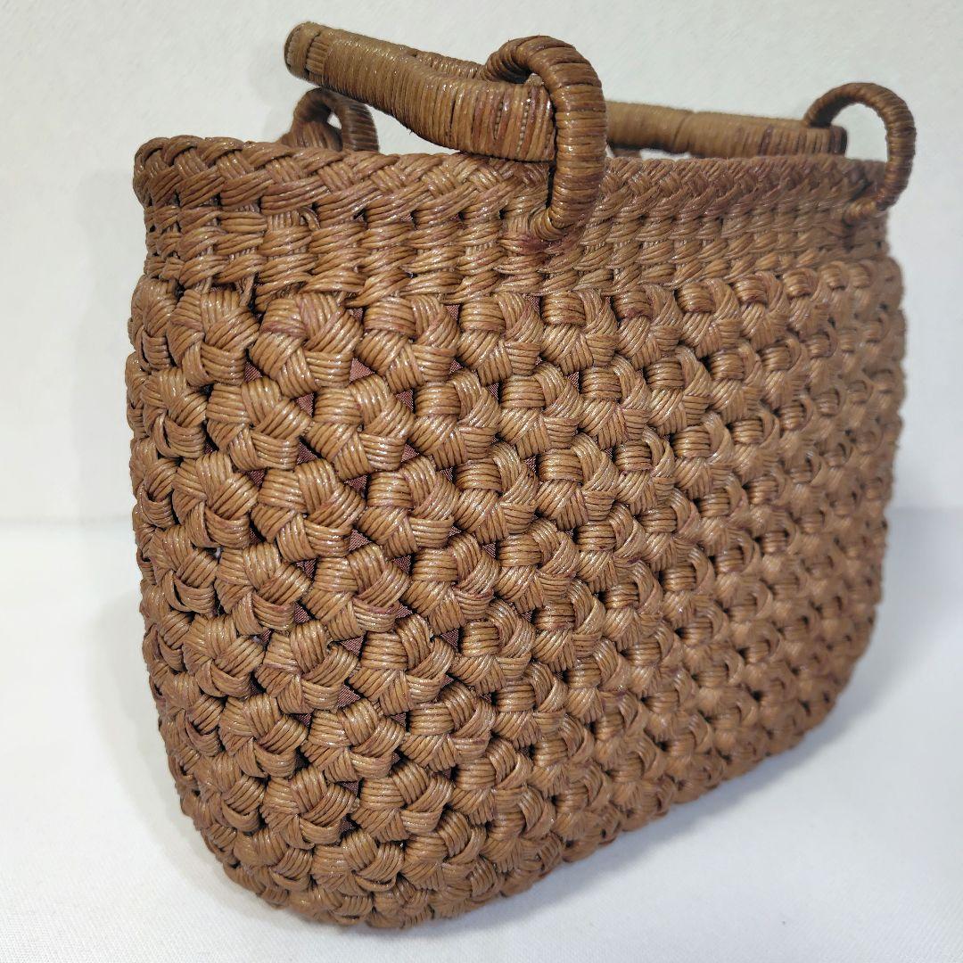 クラフトで作った山葡萄風柿渋染めかごバッグ