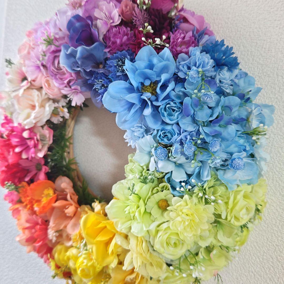 超特大❣️ レインボーフラワーリース 48cm 虹色リース イベント 撮影