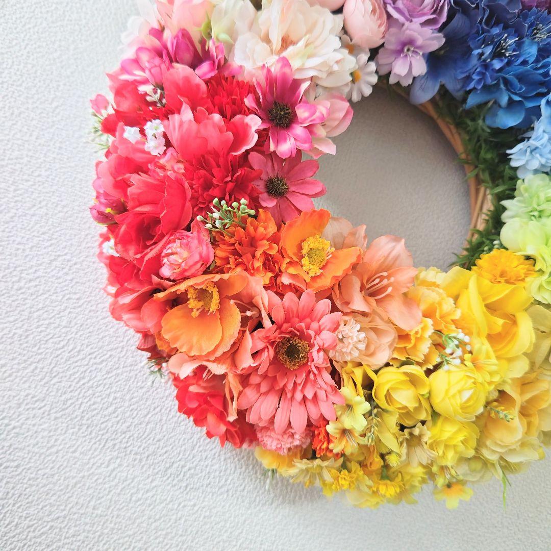 超特大❣️ レインボーフラワーリース 48cm 虹色リース イベント 撮影