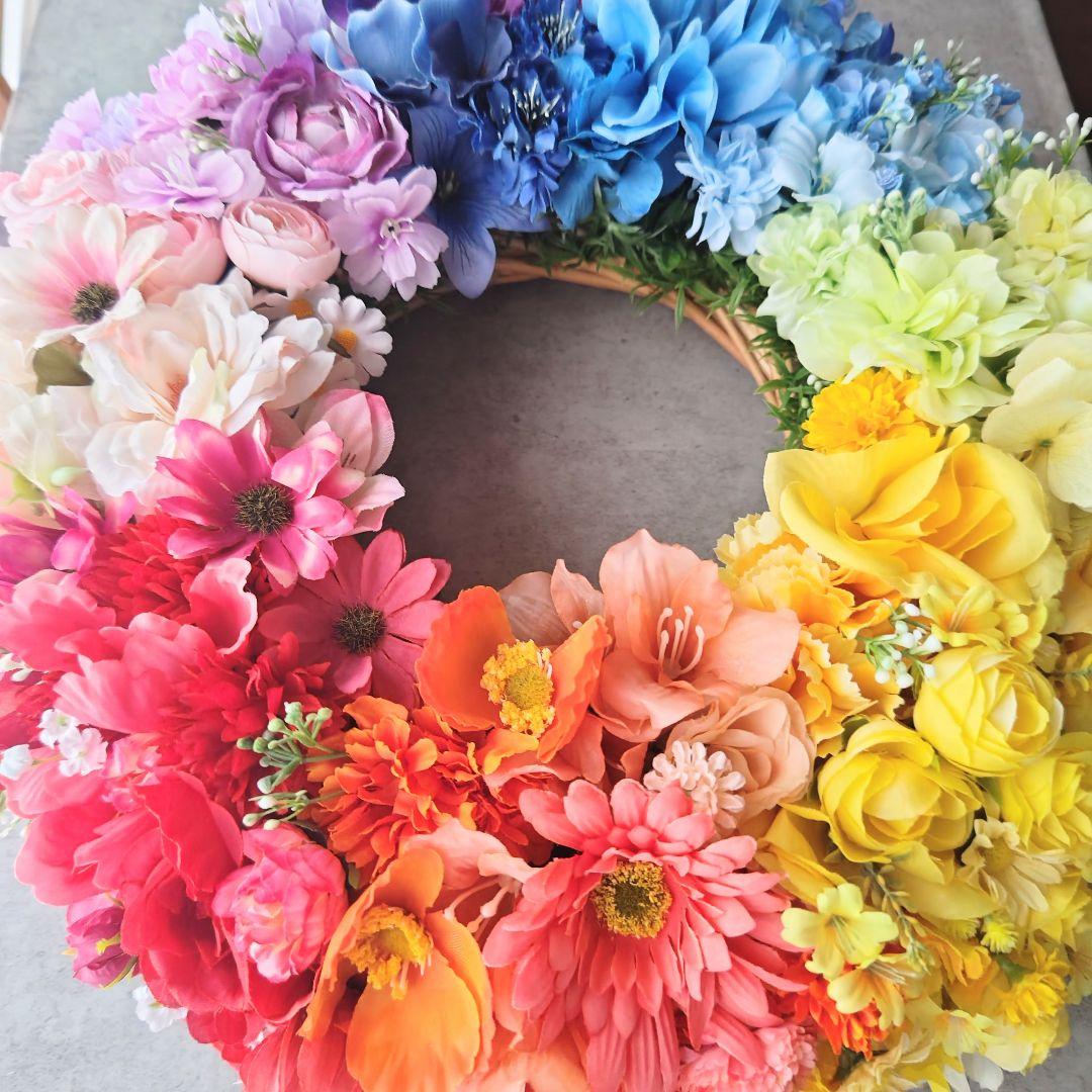 超特大❣️ レインボーフラワーリース 48cm 虹色リース イベント 撮影