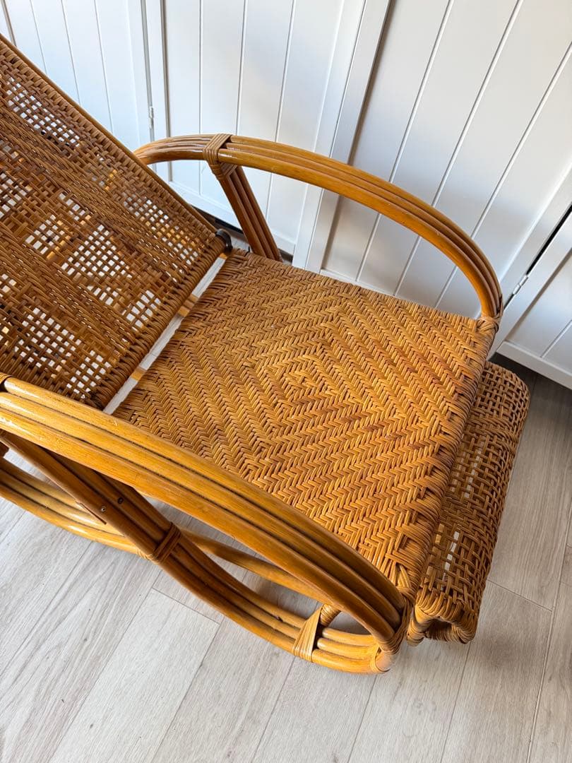 ラタンリクライニングチェア オットマン付き 籐家具 1人掛けソファー