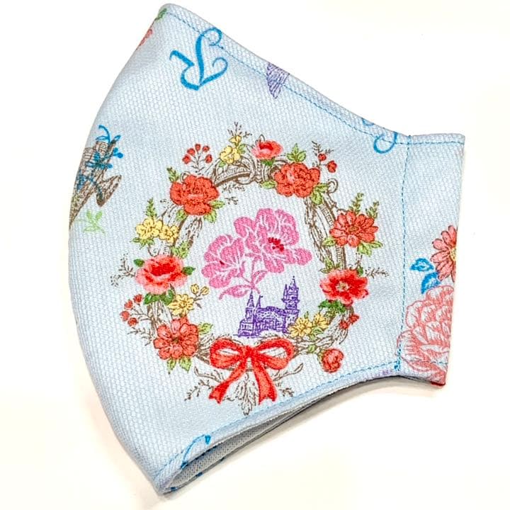 No.156 オーダーマスク　花柄　ブルー　ハンドメイド　おまとめ割