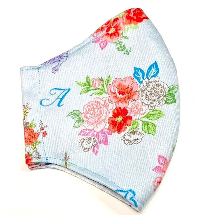 No.156 オーダーマスク　花柄　ブルー　ハンドメイド　おまとめ割