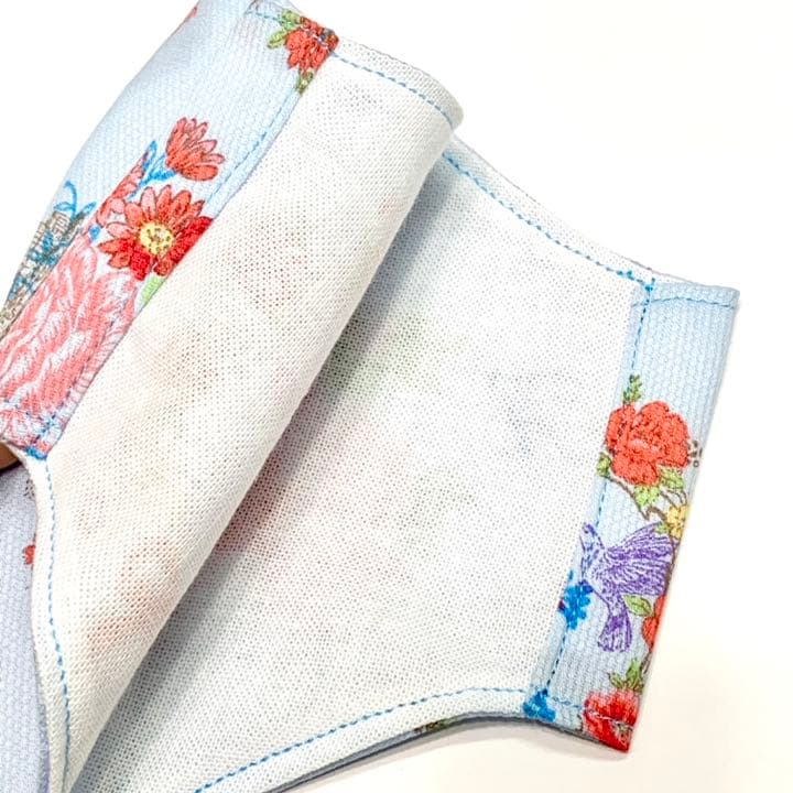 No.156 オーダーマスク　花柄　ブルー　ハンドメイド　おまとめ割