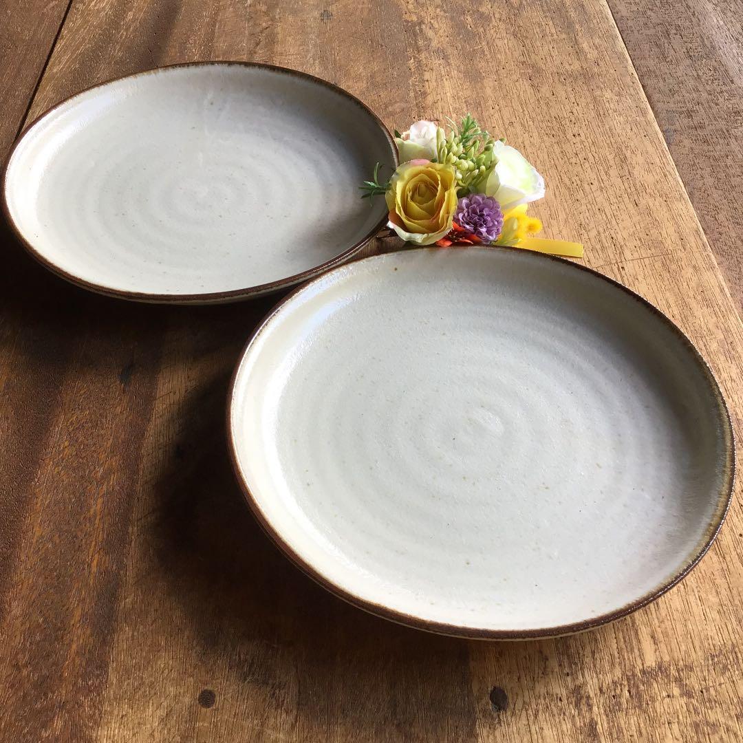 ねこです。新品美濃焼　粉引茶渕　ディナープレート7寸皿　5枚セット