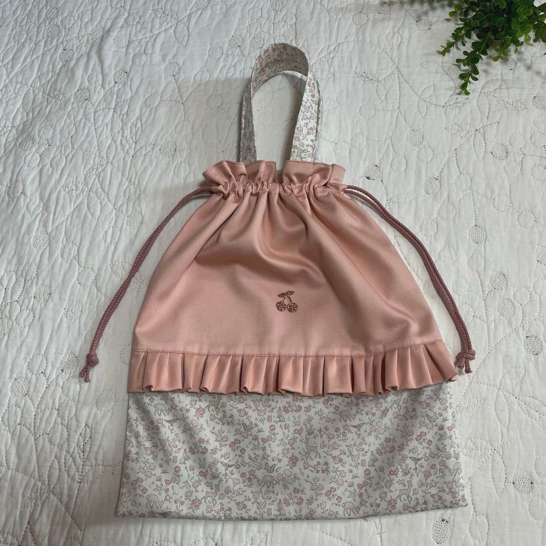 レッスンバッグ　着替え袋　靴袋　3点セット　リバティ　メドウテイルズ ピンク