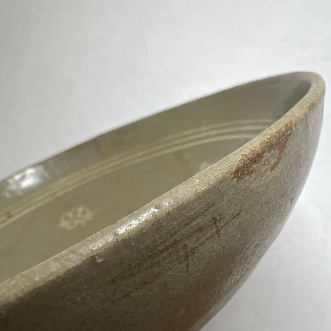 16世紀　高麗青磁白泥象嵌　鉢　直径18.3cm 東K8-0312☆2Fタルオル