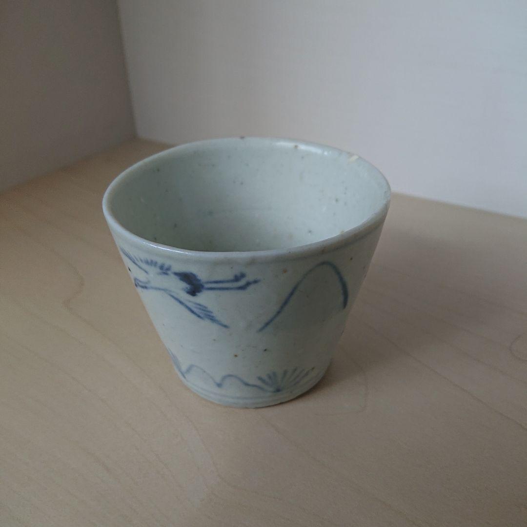 切込焼　大正切込　蕎麦猪口　染付松鶴図