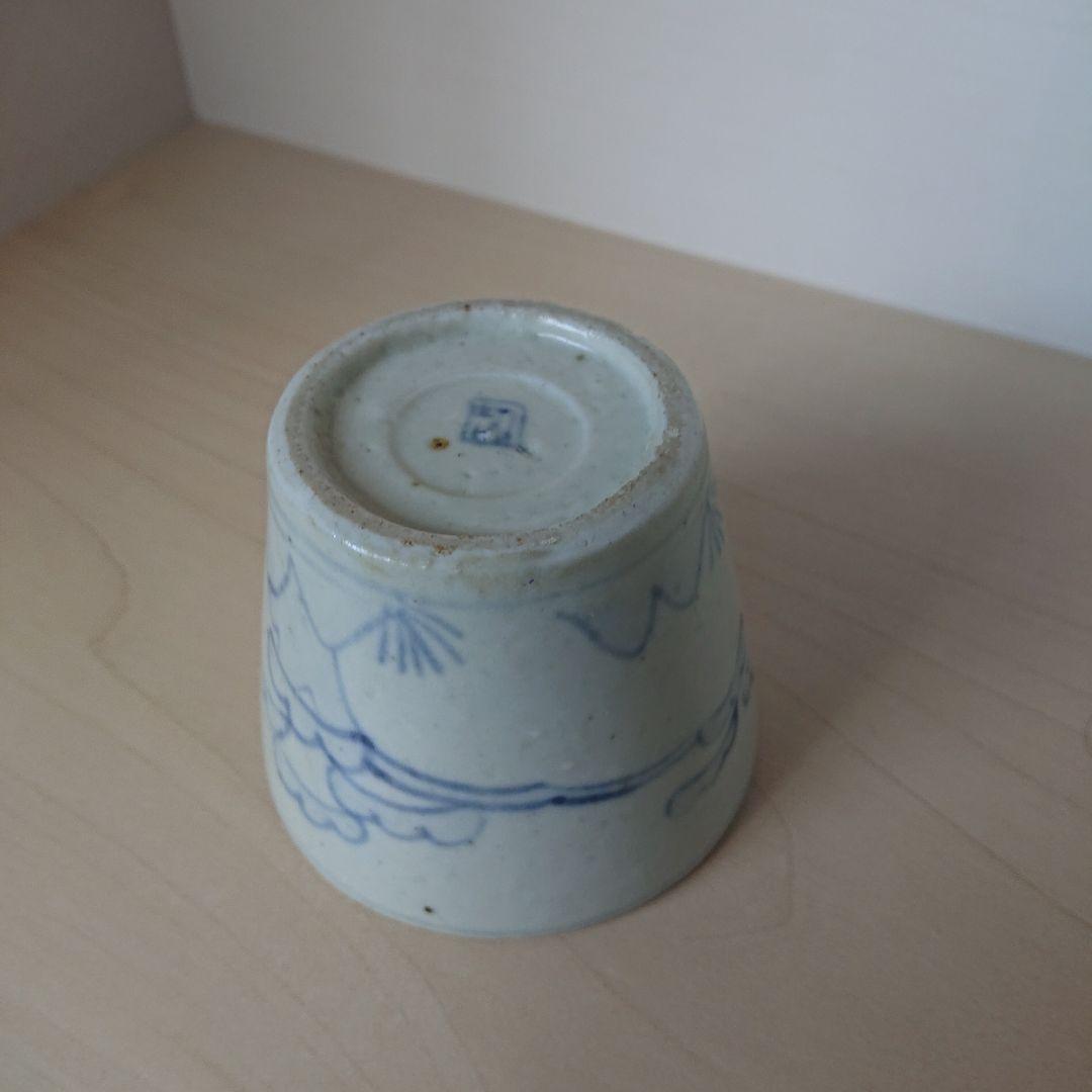 切込焼　大正切込　蕎麦猪口　染付松鶴図