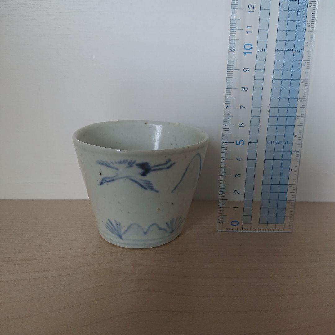 切込焼　大正切込　蕎麦猪口　染付松鶴図