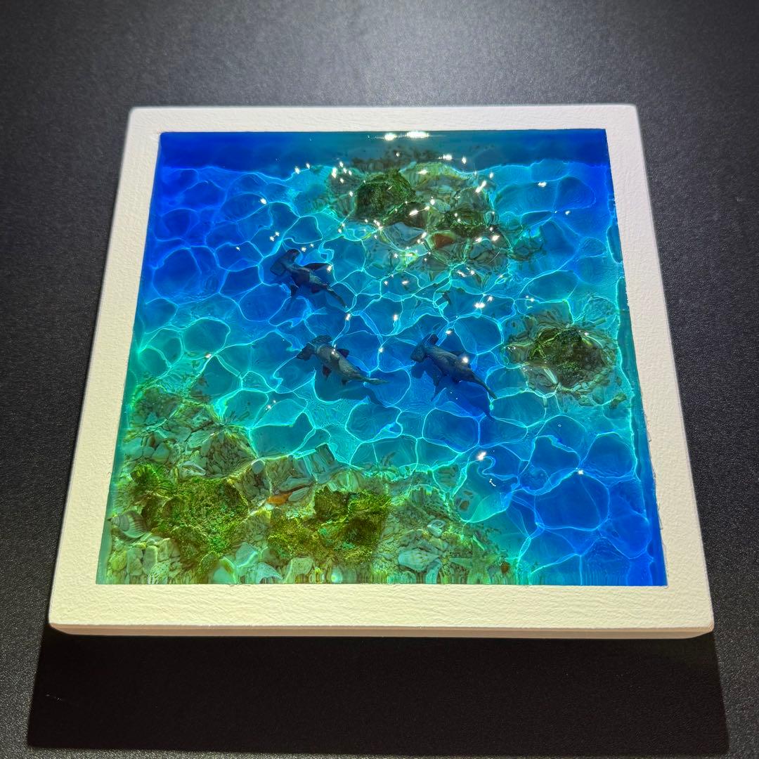 ハンマーヘッドシャーク 海 レジンアート ハンドメイド オーシャンアート 波紋