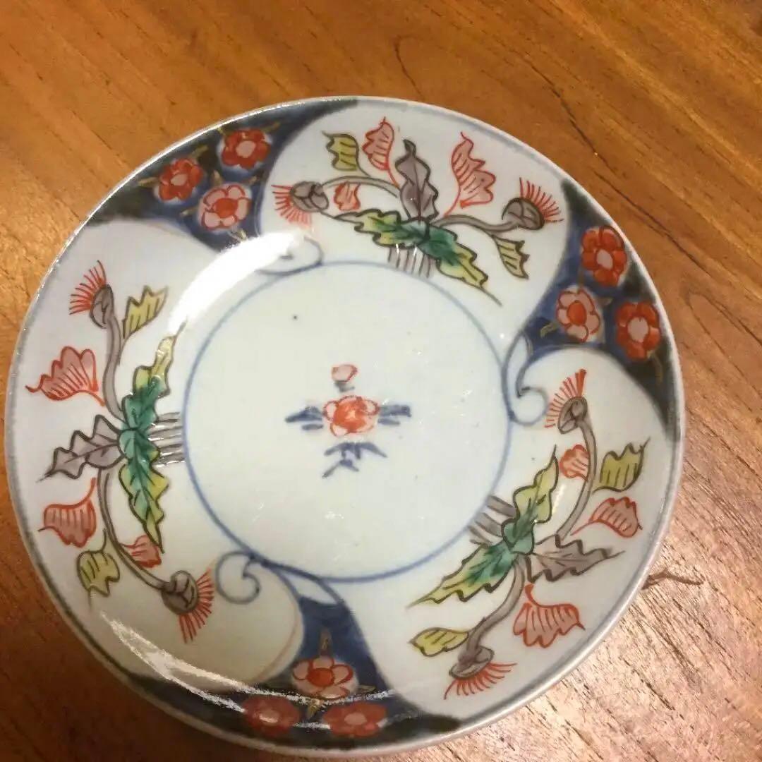 342 古伊万里 染錦手 小皿 アザミ紋様 5枚