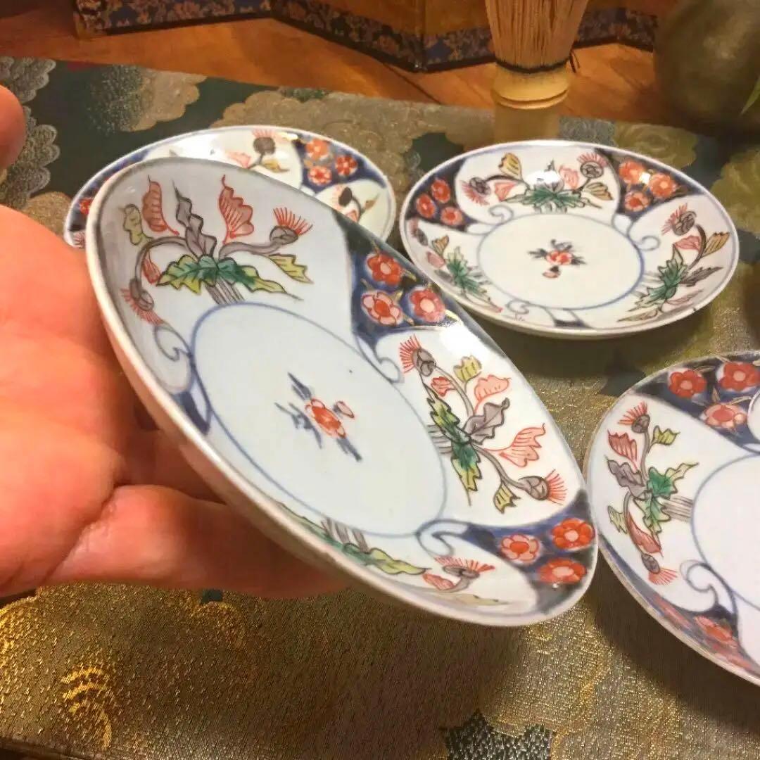 342 古伊万里 染錦手 小皿 アザミ紋様 5枚