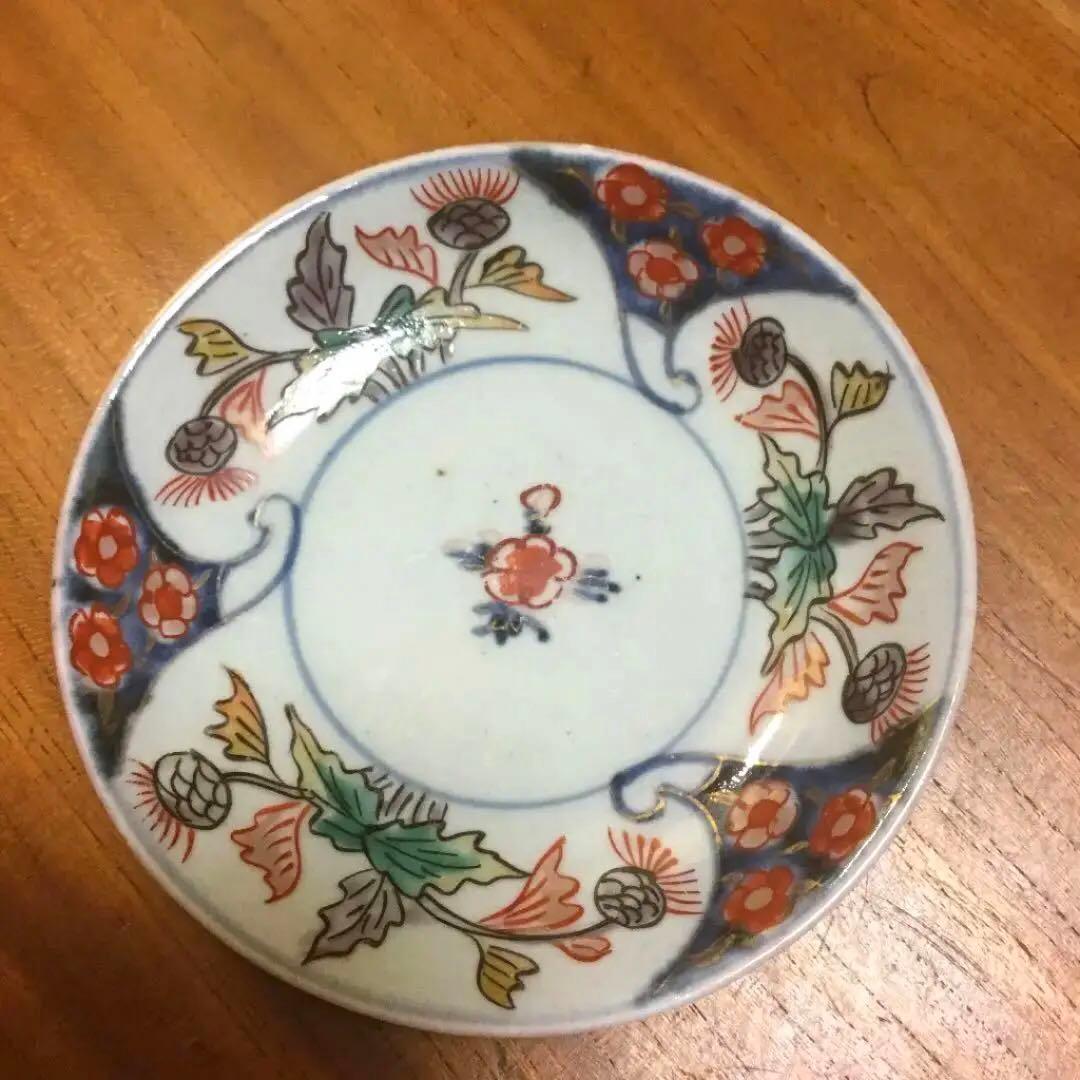 342 古伊万里 染錦手 小皿 アザミ紋様 5枚