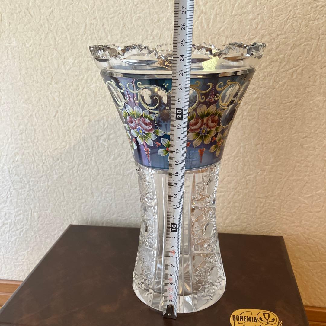 BOHEMIA ボヘミアグラス　ブルーラスターローズ　クリスタル　花瓶　箱付