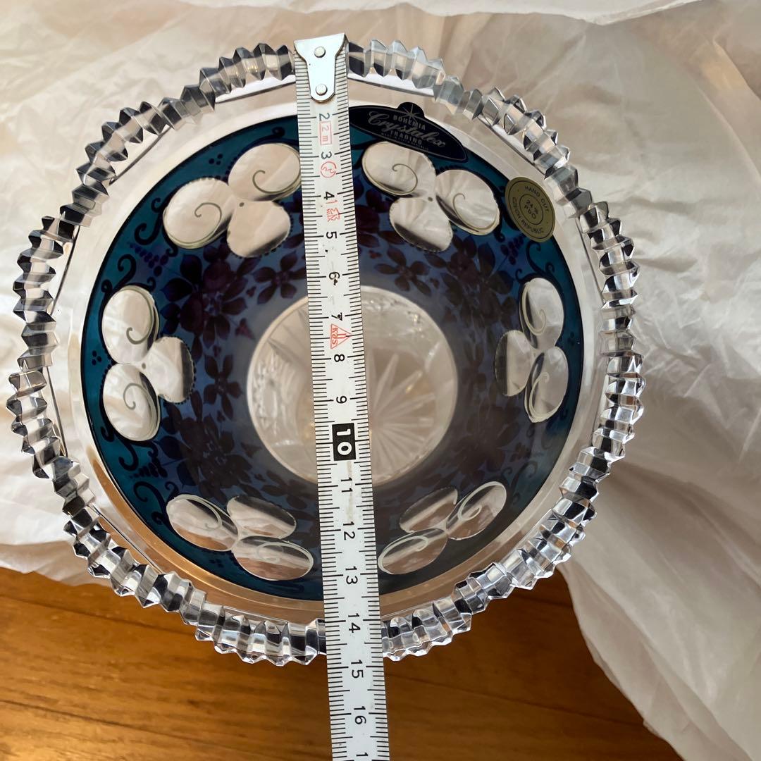 BOHEMIA ボヘミアグラス　ブルーラスターローズ　クリスタル　花瓶　箱付