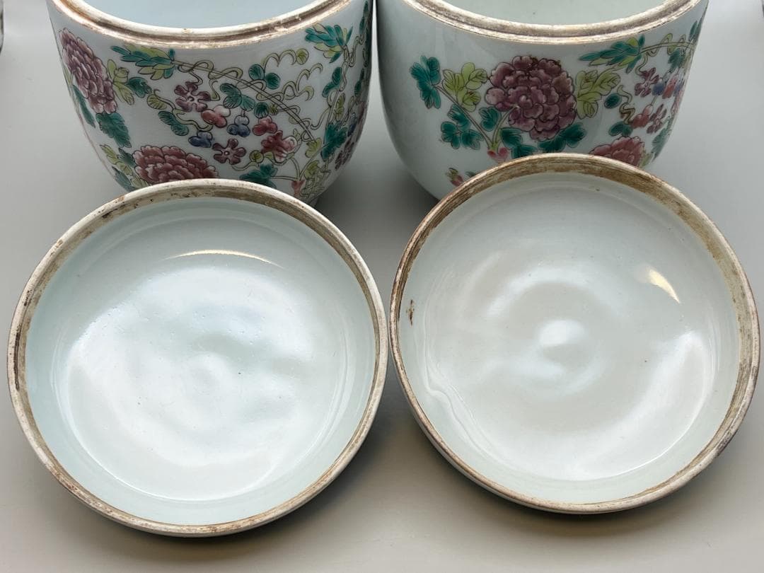 粉彩茶壺　牡丹福寿文　同治年製在印　時代品　中国美術④