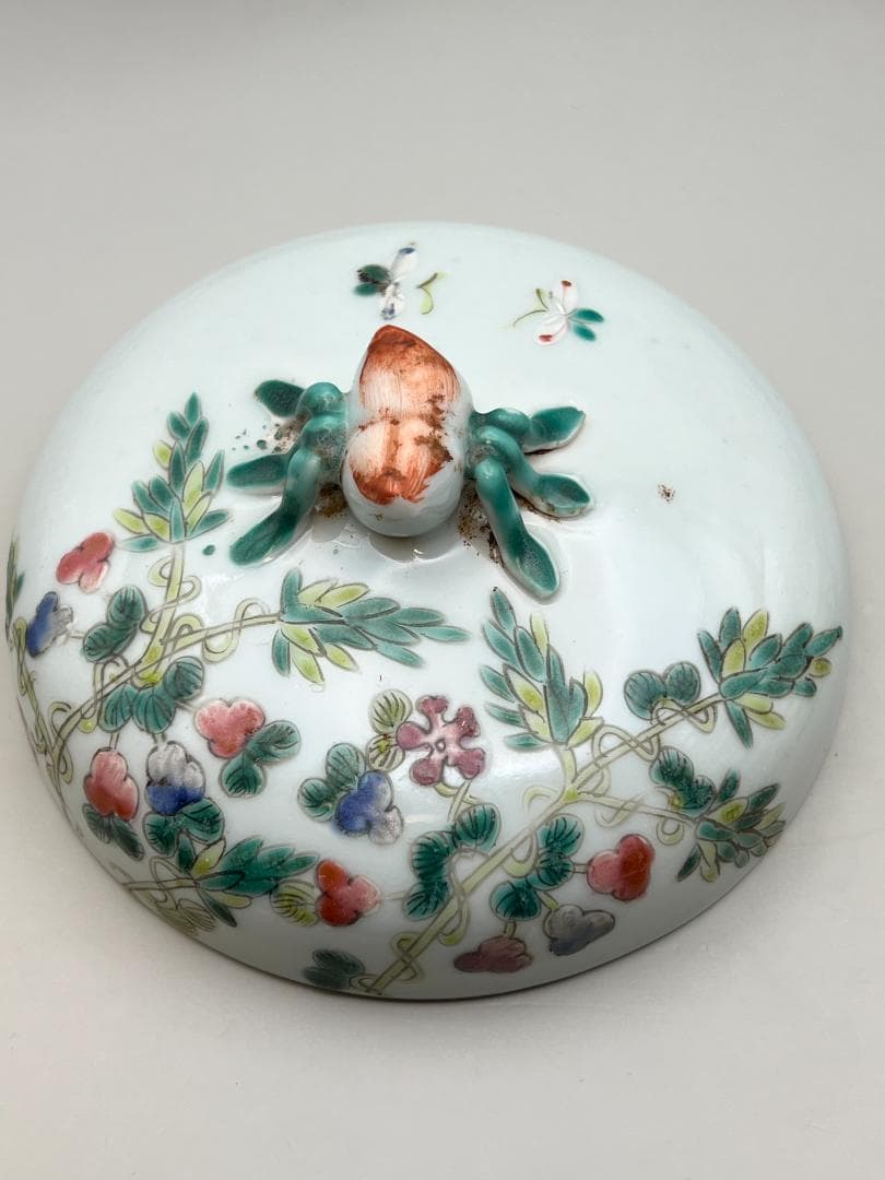 粉彩茶壺　牡丹福寿文　同治年製在印　時代品　中国美術④