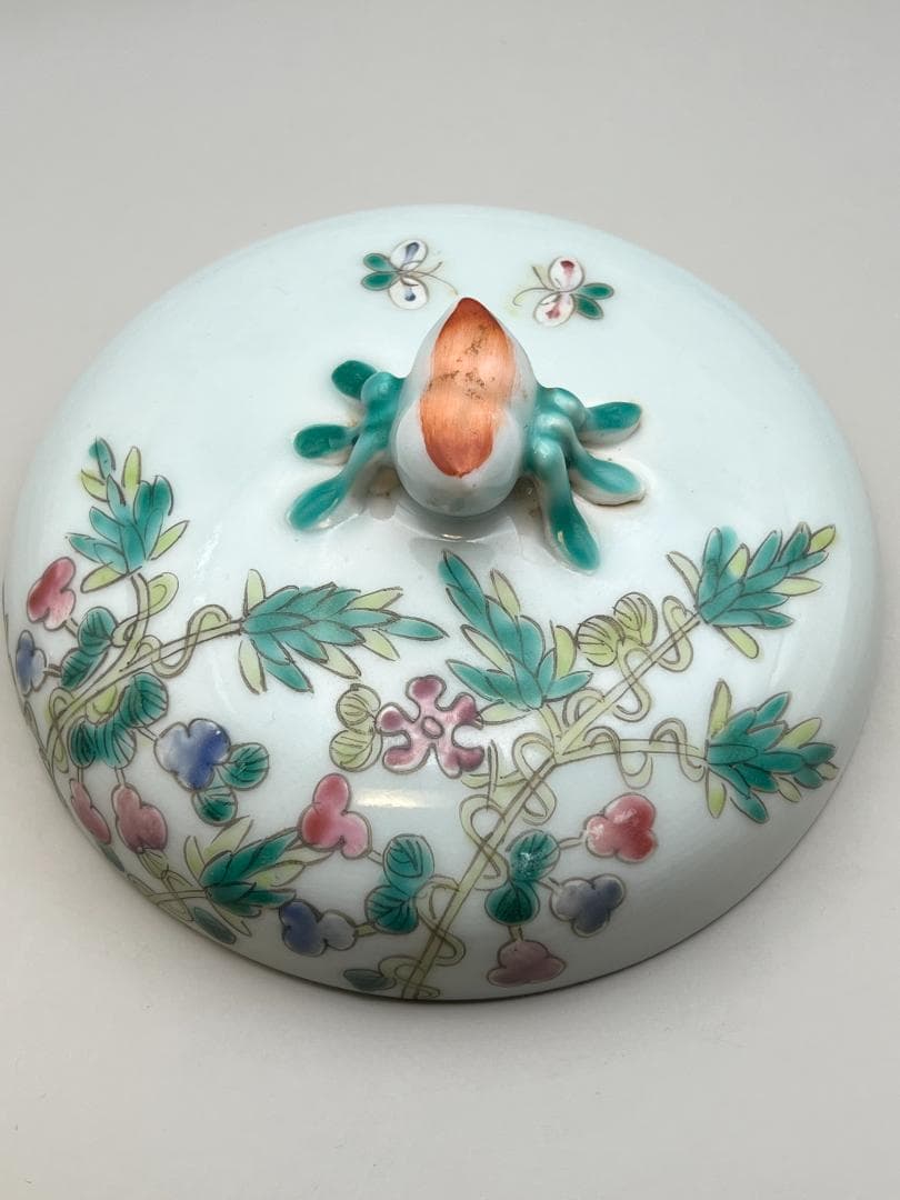 粉彩茶壺　牡丹福寿文　同治年製在印　時代品　中国美術④