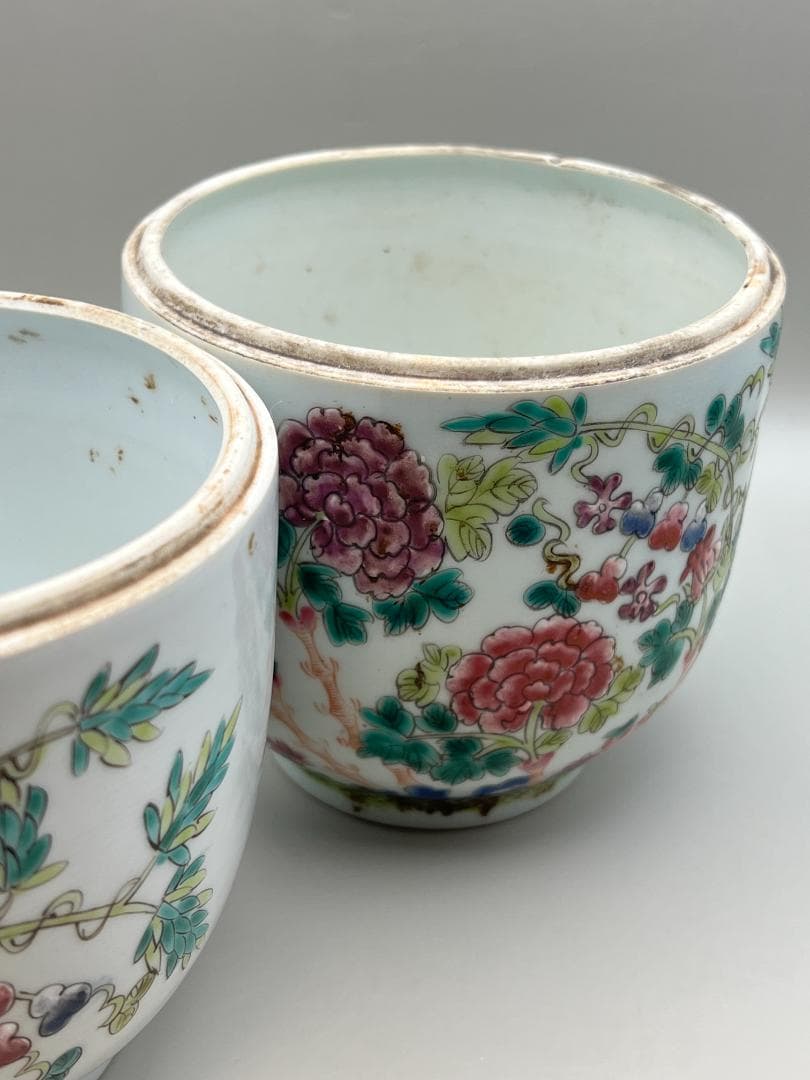 粉彩茶壺　牡丹福寿文　同治年製在印　時代品　中国美術④