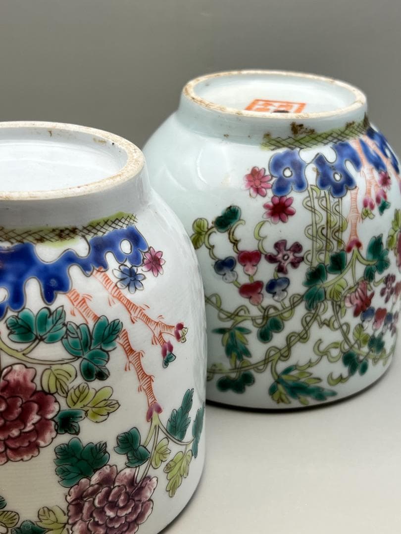 粉彩茶壺　牡丹福寿文　同治年製在印　時代品　中国美術④