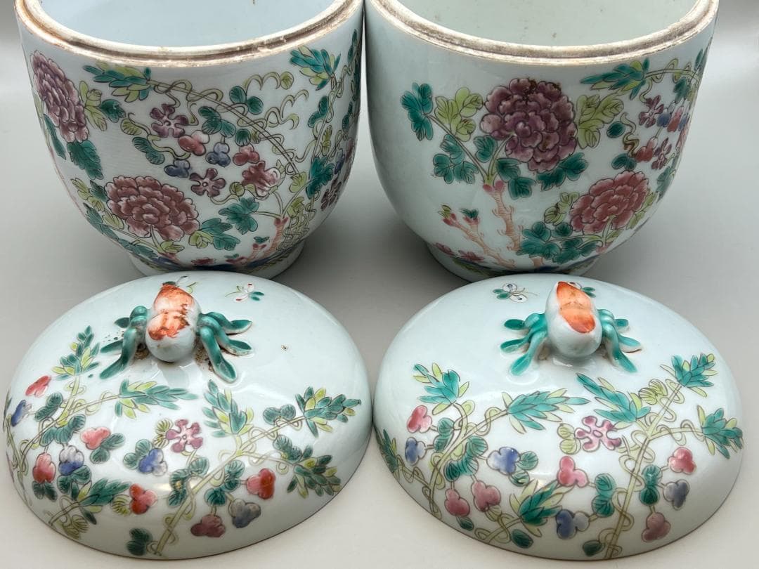 粉彩茶壺　牡丹福寿文　同治年製在印　時代品　中国美術④