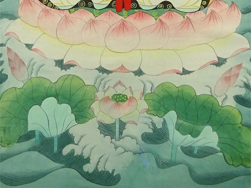 掛軸 春日『佛光普照 蓮上観音菩薩図』中国画 紙本 肉筆 掛け軸 a01085