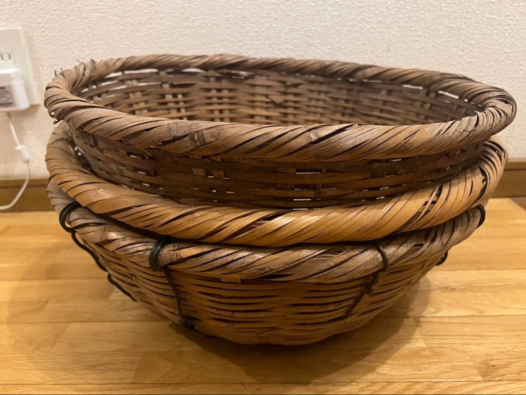竹籠　カゴ　ザル　古民具　古道具　ヴィンテージかご　昭和レトロ　アンティーク雑貨