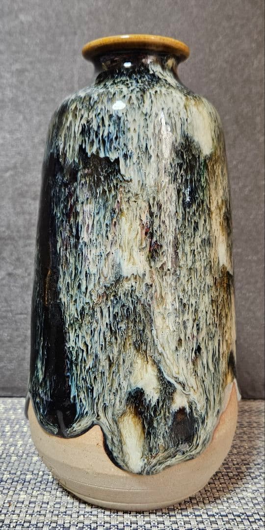 京焼　六代 清水六兵衛 造　釉斑泑花瓶　掛分花瓶　花入れ　一輪挿し　花器　茶道具