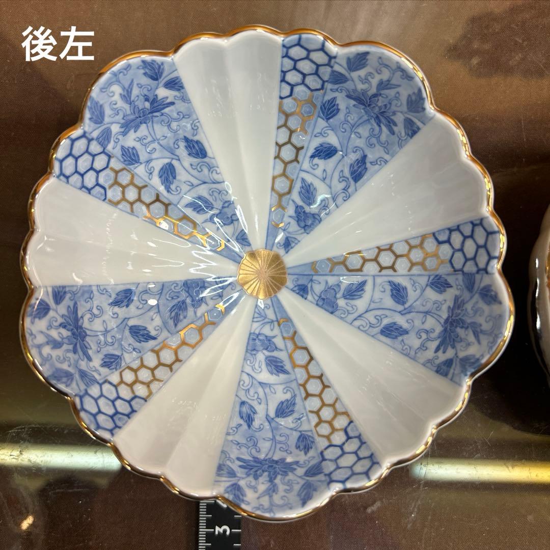 西山窯　古伊万里 金彩染付亀甲唐草文　小鉢揃　美品