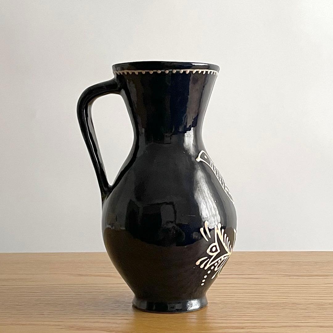 リトアニア？ ビンテージ いっちん描き 鳥花文 ピッチャー 花入 スリップウェア