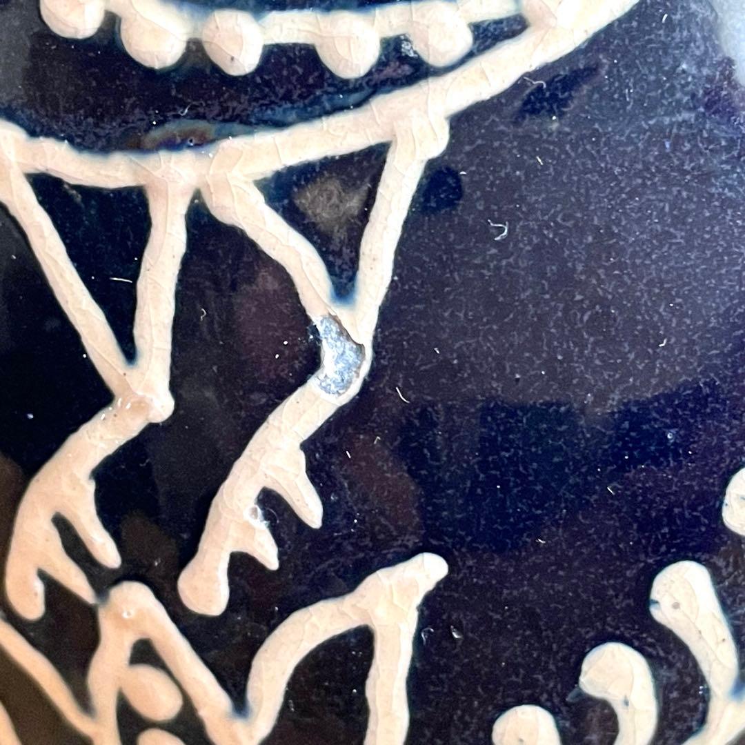 リトアニア？ ビンテージ いっちん描き 鳥花文 ピッチャー 花入 スリップウェア