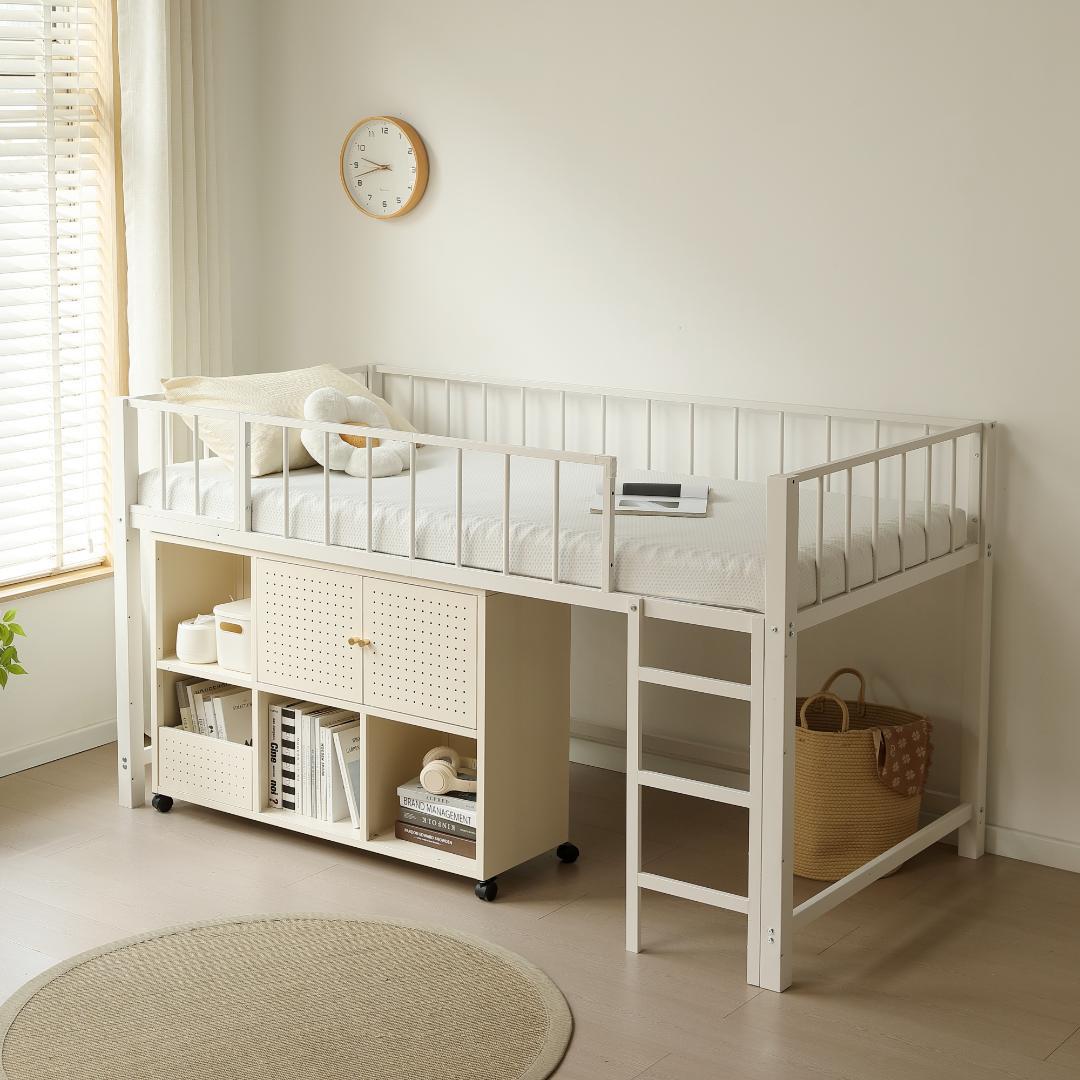 【S・高110CM】ロフトベッド下収納 ロフト ベッド 省スペース　WHITE